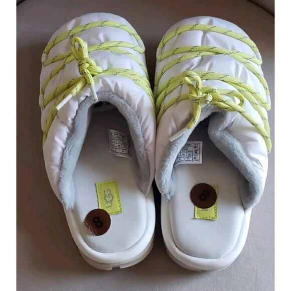 NEW UGG PUFFER SLIDERS WHITE YELLOW SLIPPERS SZ 8 - Picture 6 of 7